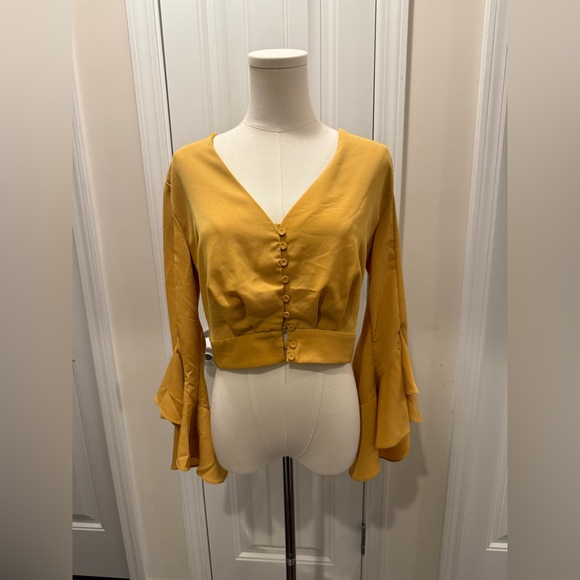 Mustard Seed Tops - Mustard Seed Golden Yellow Cropped Blouse